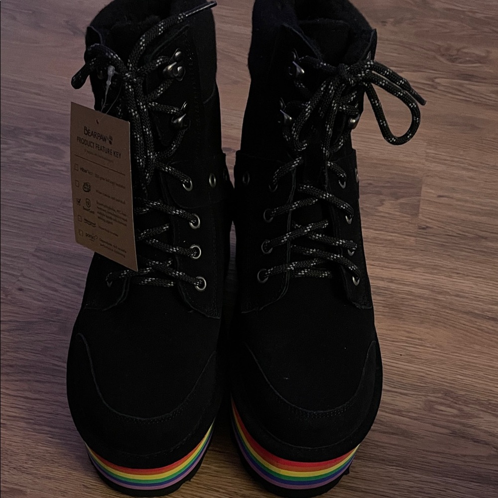 BearPaw Black Ankle Boots with Rainbow Sole